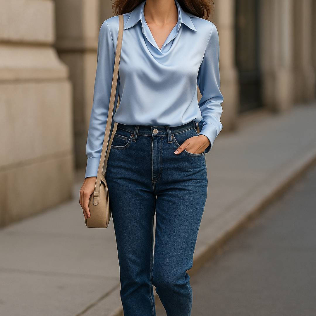 Laureline™ - Glimmende Blouse met Geplooide Kraag - Chic & Tijdloos