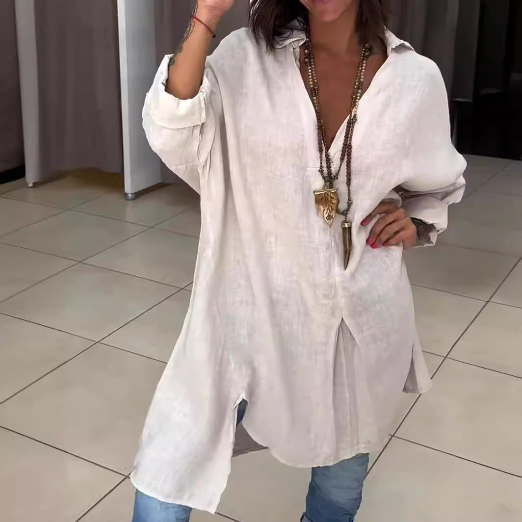 Melis™ - Zomer Causal Shirt van Katoen en Linnen met V-Hals