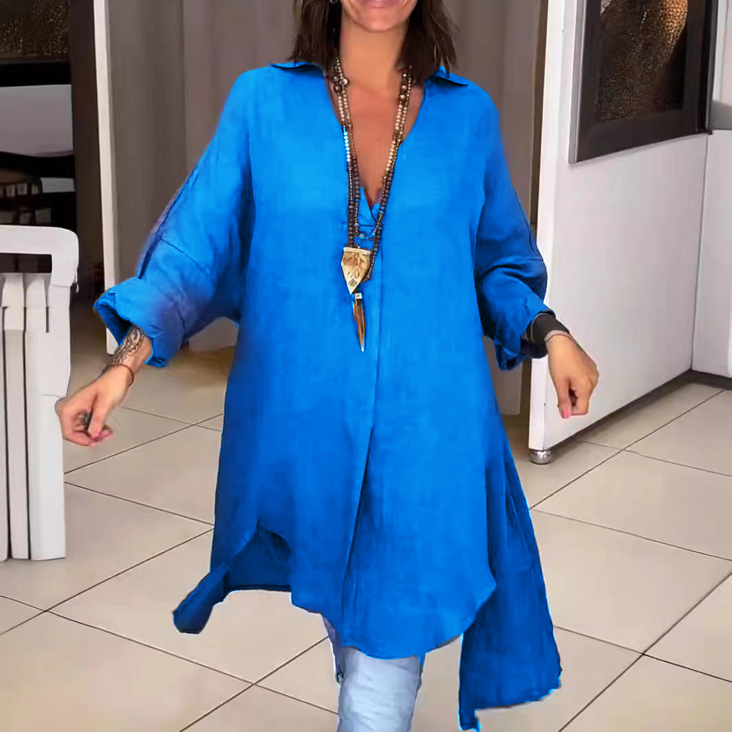 Melis™ - Zomer Causal Shirt van Katoen en Linnen met V-Hals