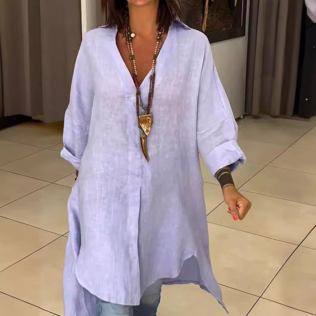Melis™ - Zomer Causal Shirt van Katoen en Linnen met V-Hals