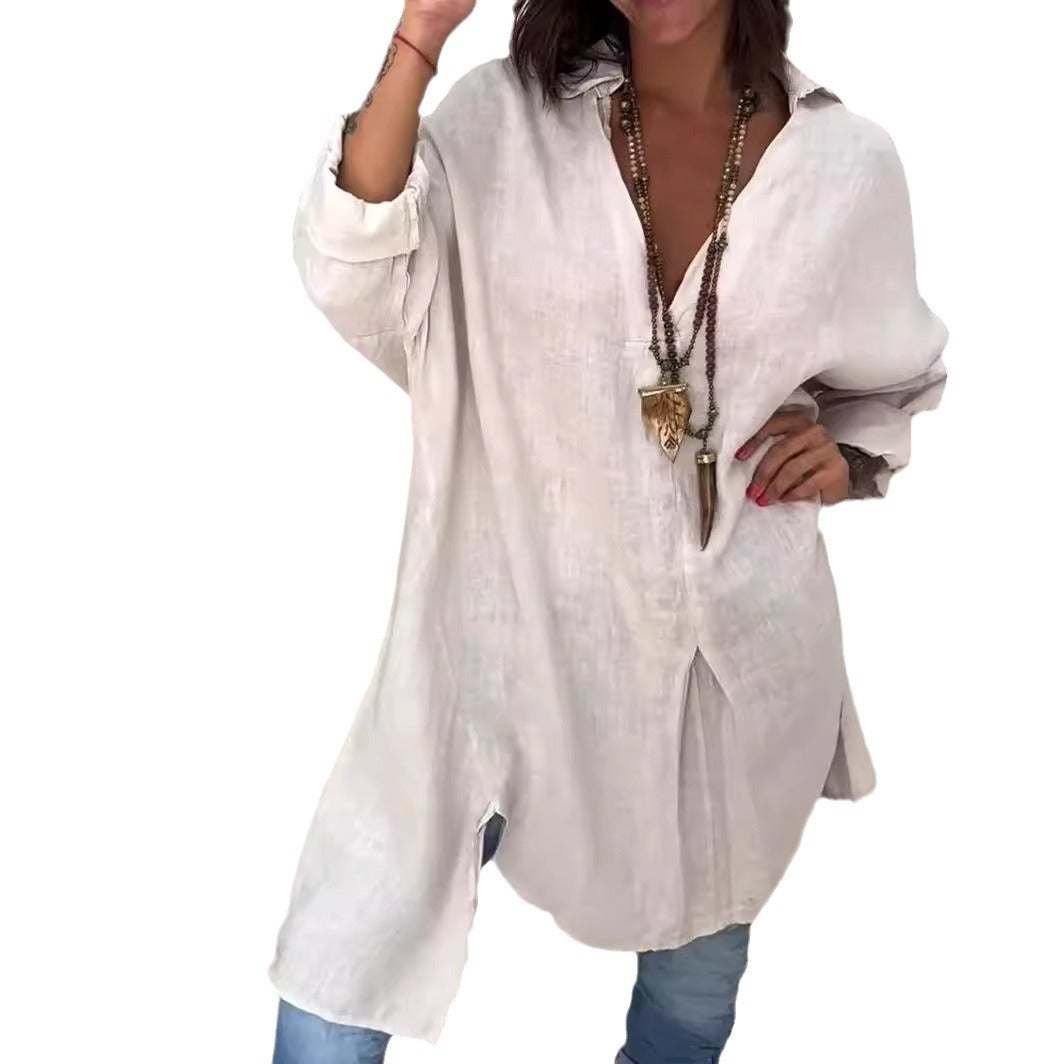 Melis™ - Zomer Causal Shirt van Katoen en Linnen met V-Hals