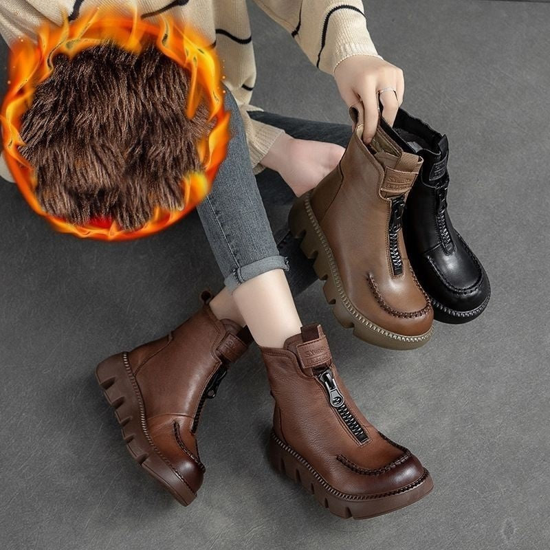 Coralie™ - Leren enkellaarsjes voor dames met retro platform