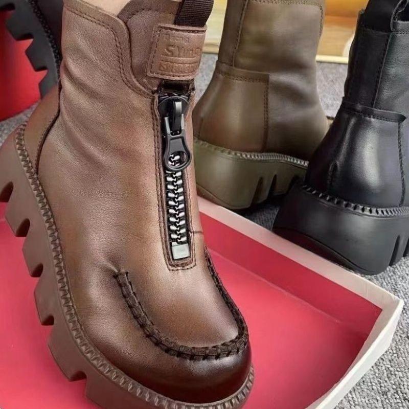 Coralie™ - Leren enkellaarsjes voor dames met retro platform
