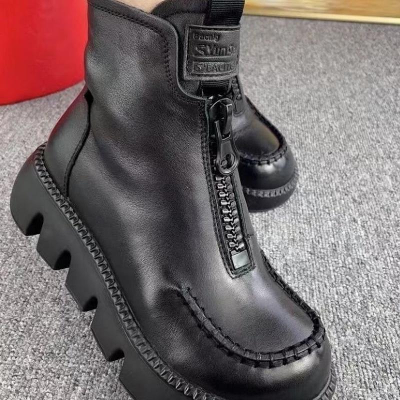 Coralie™ - Leren enkellaarsjes voor dames met retro platform