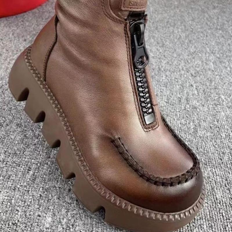 Coralie™ - Leren enkellaarsjes voor dames met retro platform