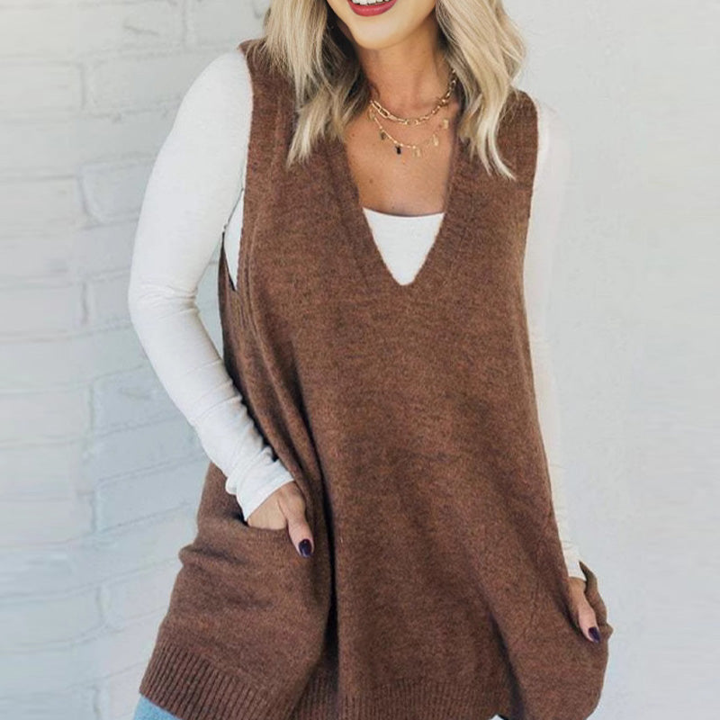 Carole™ - Mouwloos Gebreide Gilet met Zakken en V-Hals