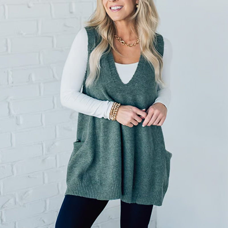 Carole™ - Mouwloos Gebreide Gilet met Zakken en V-Hals