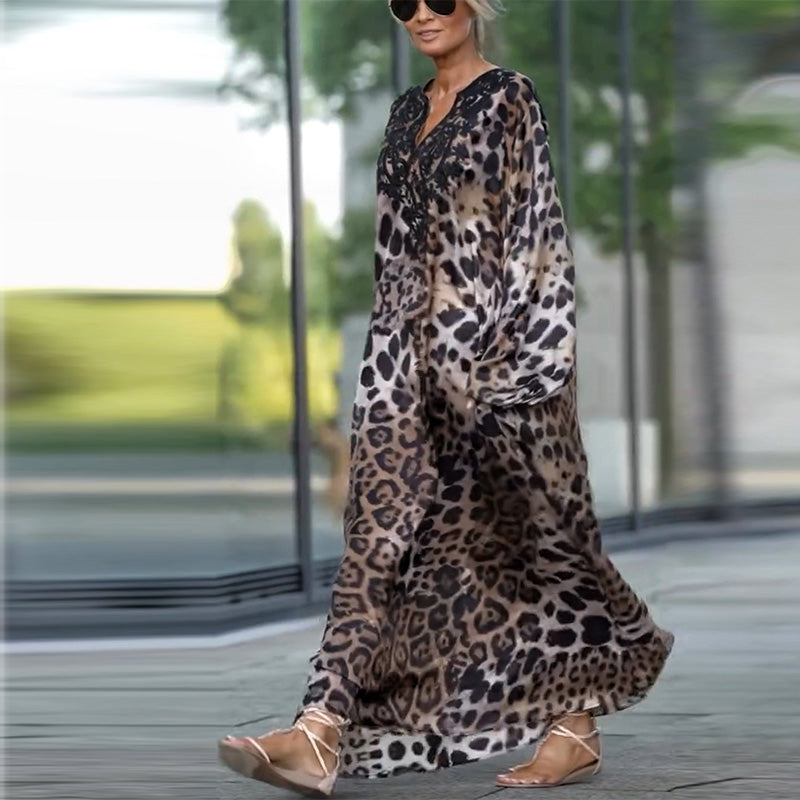 Cerise - Elegante Lange Luipaardprint Jurk
