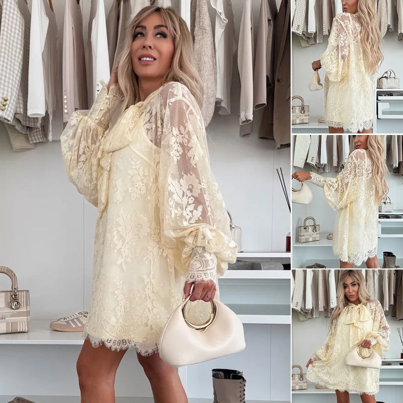 Fleur™ - Elegante Kanten Mini Jurk met Strik