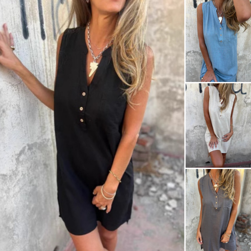 Noelia™ - Dames V-hals knoop mouwloze jurk