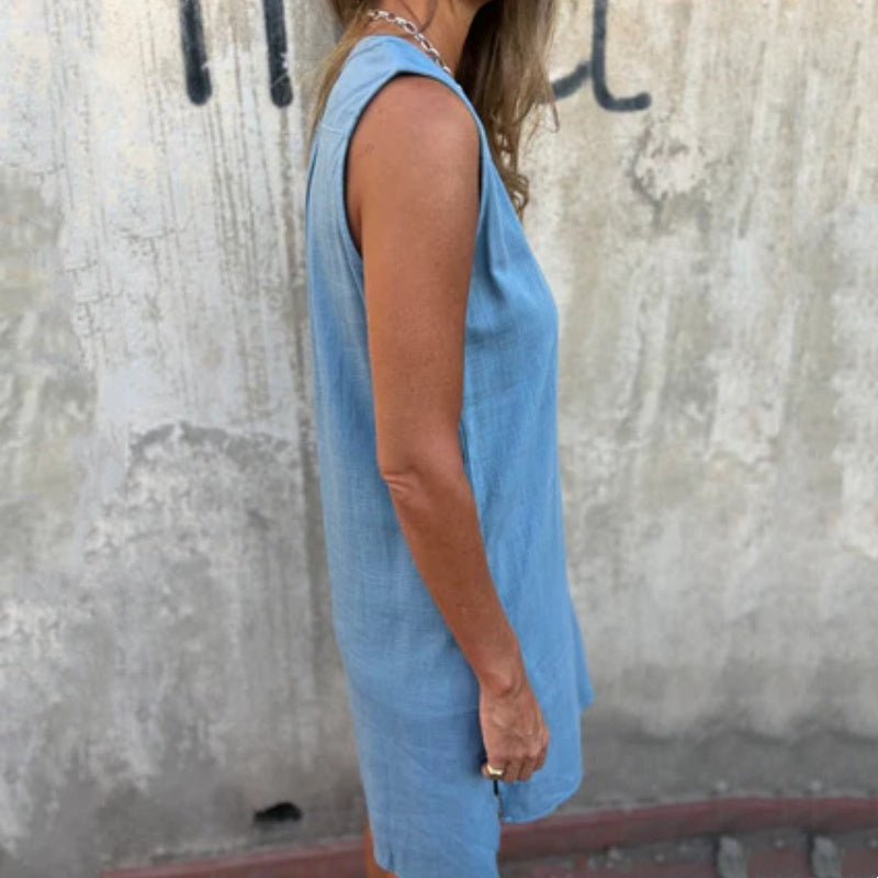 Noelia™ - Dames V-hals knoop mouwloze jurk