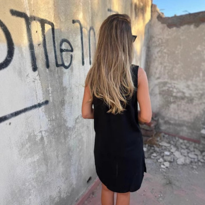 Noelia™ - Dames V-hals knoop mouwloze jurk