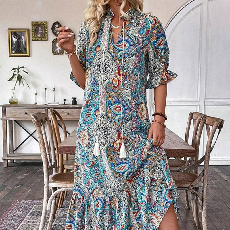 Lise - Elegante Boho Jurk met Bloemenpatroon