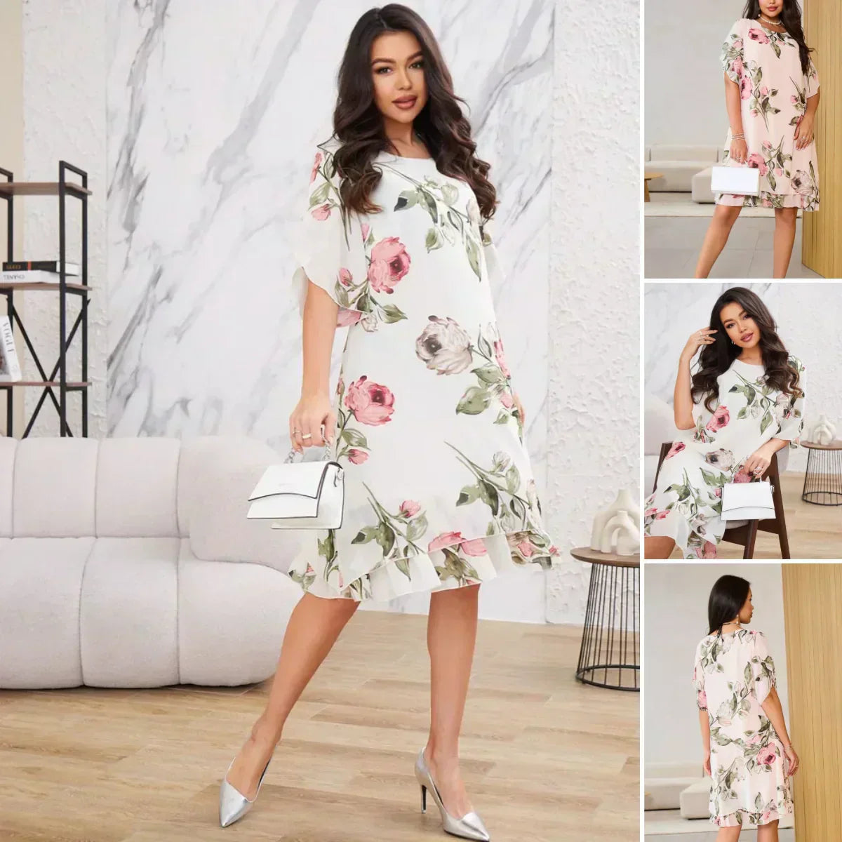 Kalina™ - Chiffon jurk met bloemblaadjes