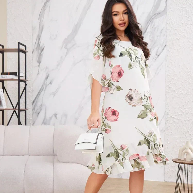 Kalina™ - Chiffon jurk met bloemblaadjes