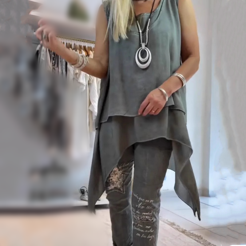 Oriane™ - Tweedelige damesset: mouwloze top en bedrukte broek