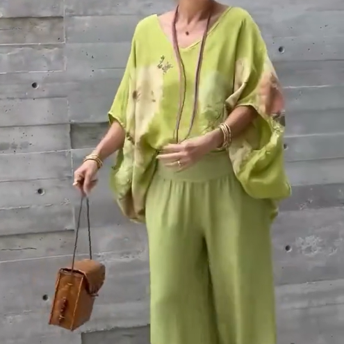 Régine - Unieke bedrukte chiffon 2-delige set