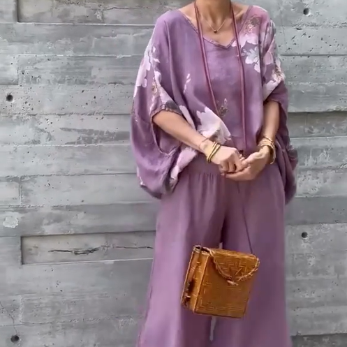 Régine - Unieke bedrukte chiffon 2-delige set