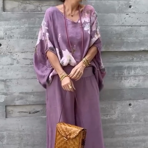 Régine - Unieke bedrukte chiffon 2-delige set