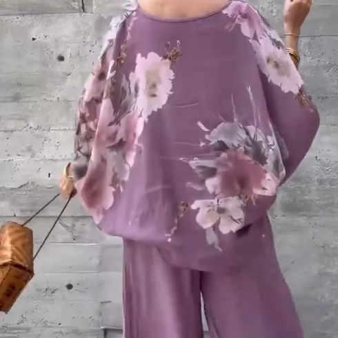 Régine - Unieke bedrukte chiffon 2-delige set