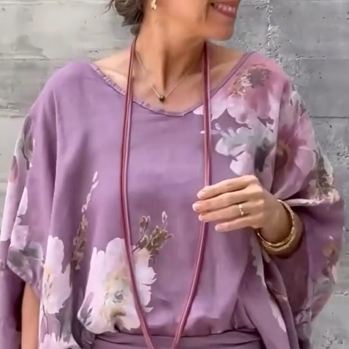 Régine - Unieke bedrukte chiffon 2-delige set