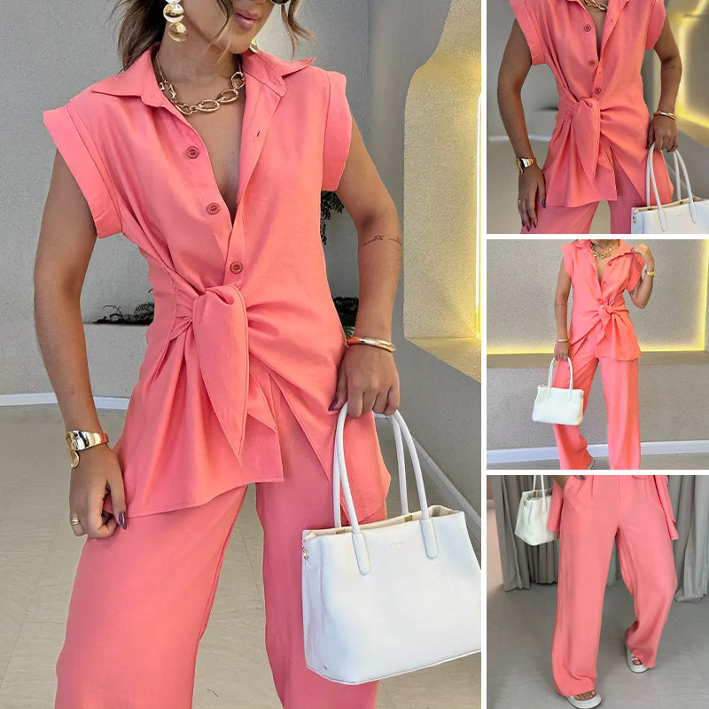 Ivette™ - Elegante set met blouse zonder mouwen en pantalon met hoge taille