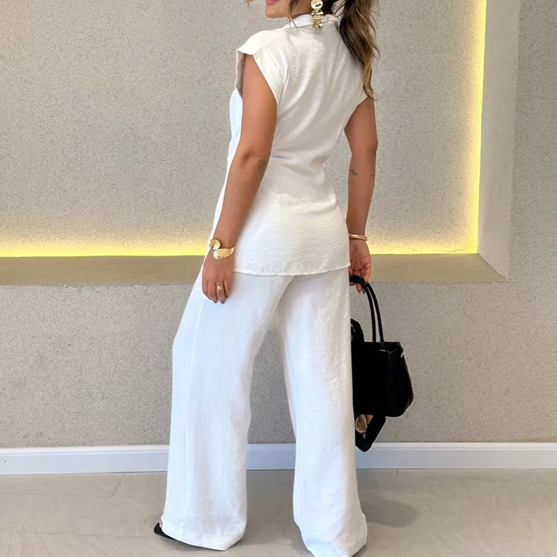 Ivette™ - Elegante set met blouse zonder mouwen en pantalon met hoge taille