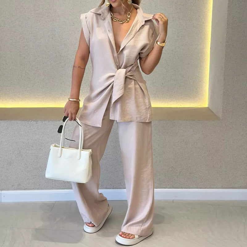Ivette™ - Elegante set met blouse zonder mouwen en pantalon met hoge taille