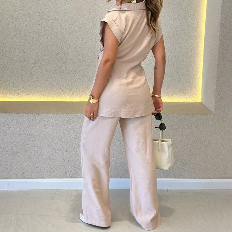 Ivette™ - Elegante set met blouse zonder mouwen en pantalon met hoge taille
