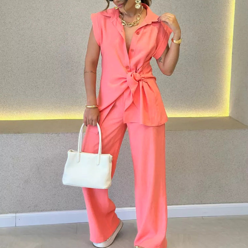 Ivette™ - Elegante set met blouse zonder mouwen en pantalon met hoge taille