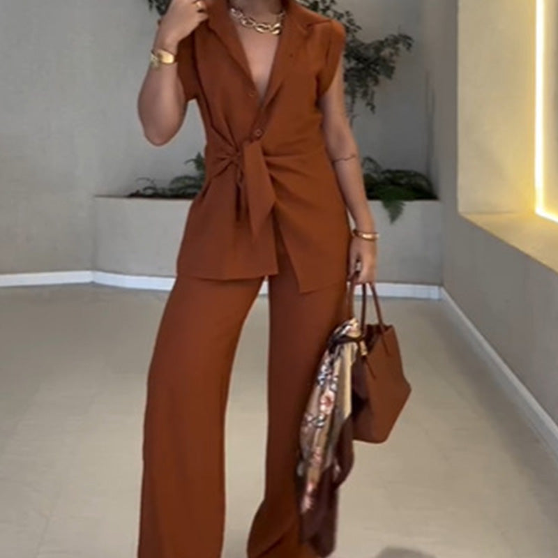 Ivette™ - Elegante set met blouse zonder mouwen en pantalon met hoge taille