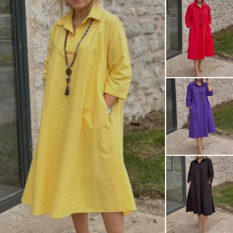 Kaela™ - Effen casual damesjurk met handige zakken