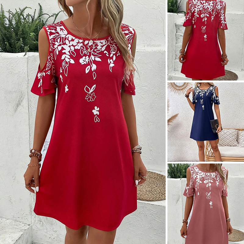 Elanora™ - Strapless jurk met bloemenprint en uitgesneden mouwen