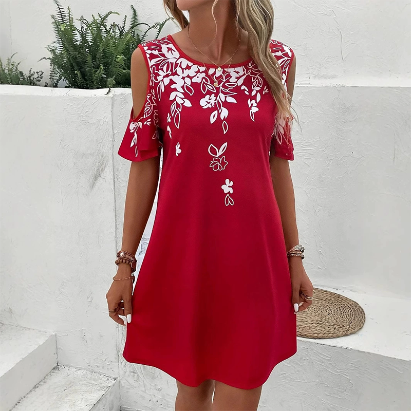 Elanora™ - Strapless jurk met bloemenprint en uitgesneden mouwen