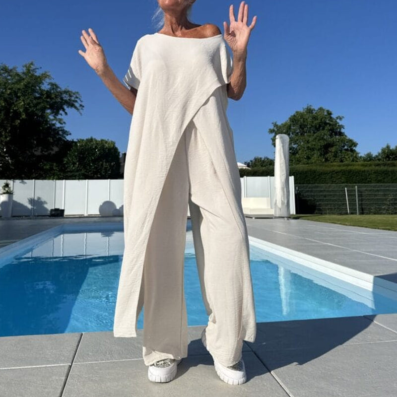 Palina™ - Mouwloze top en effen broek set