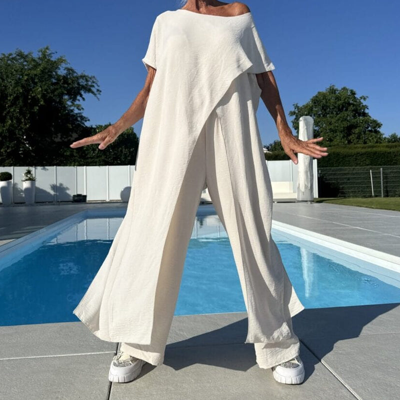 Palina™ - Mouwloze top en effen broek set