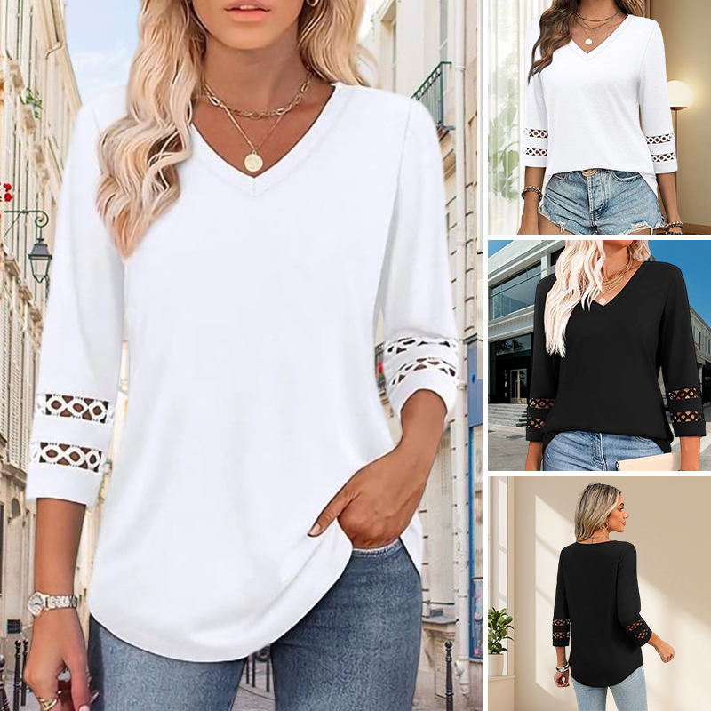 Heliona™ - Dames top met 3/4 mouwen en V-hals, effen