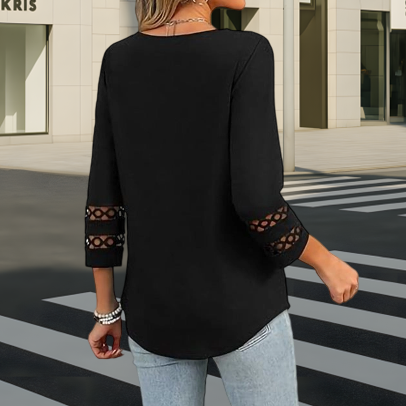 Heliona™ - Dames top met 3/4 mouwen en V-hals, effen