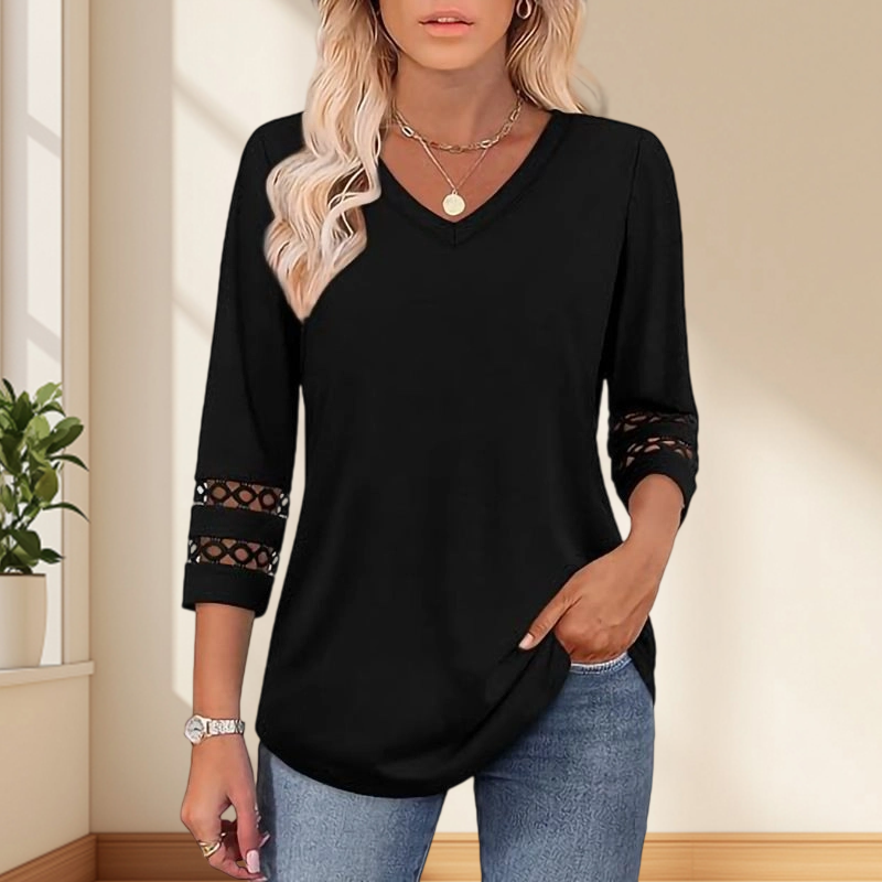 Heliona™ - Dames top met 3/4 mouwen en V-hals, effen