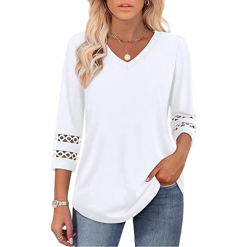 Heliona™ - Dames top met 3/4 mouwen en V-hals, effen