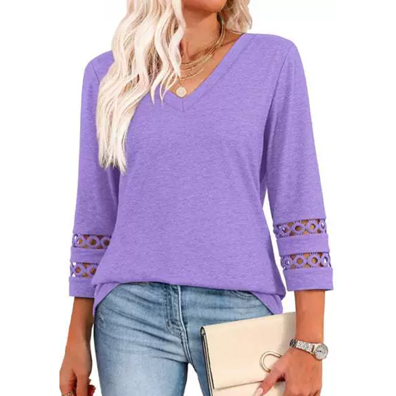 Heliona™ - Dames top met 3/4 mouwen en V-hals, effen