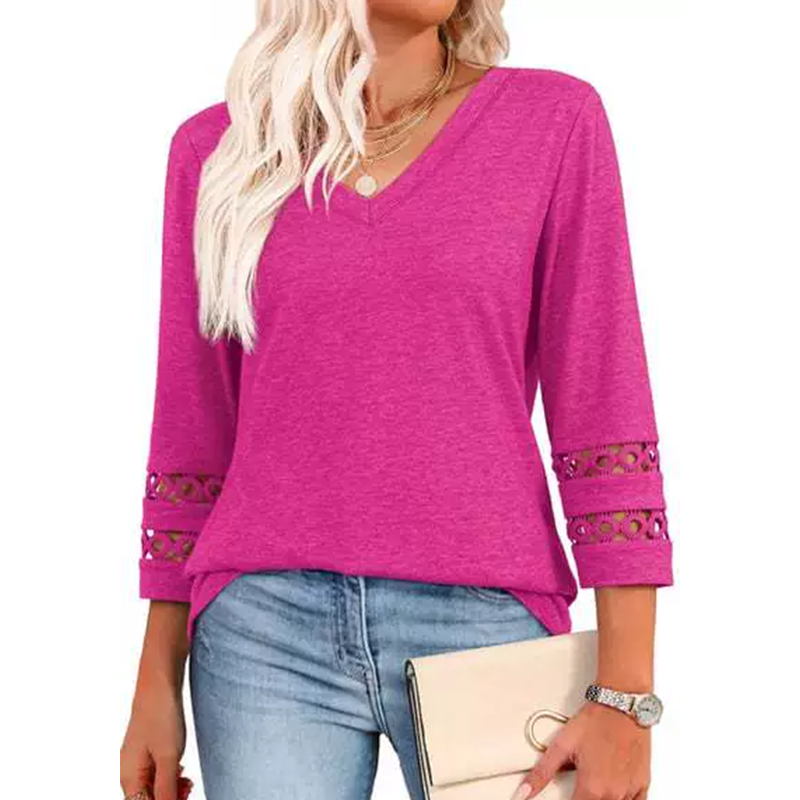 Heliona™ - Dames top met 3/4 mouwen en V-hals, effen