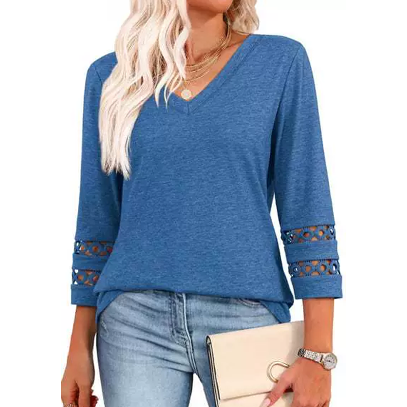 Heliona™ - Dames top met 3/4 mouwen en V-hals, effen