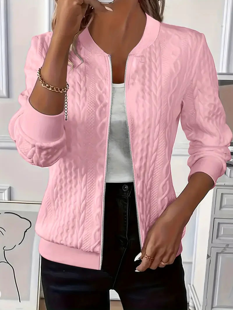 Elanisse™ - Casual damesjas met baseballkraag, ritssluiting, gestructureerde stof