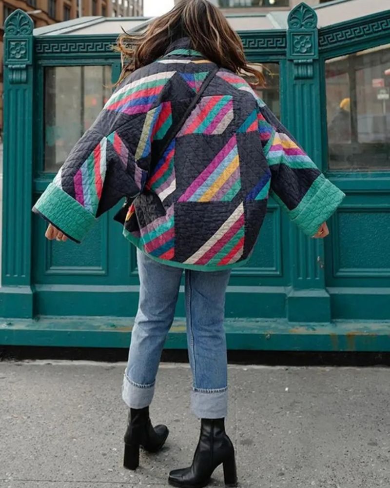Sabine™ - Katoenen Patchwork Jas met Flared Mouwen