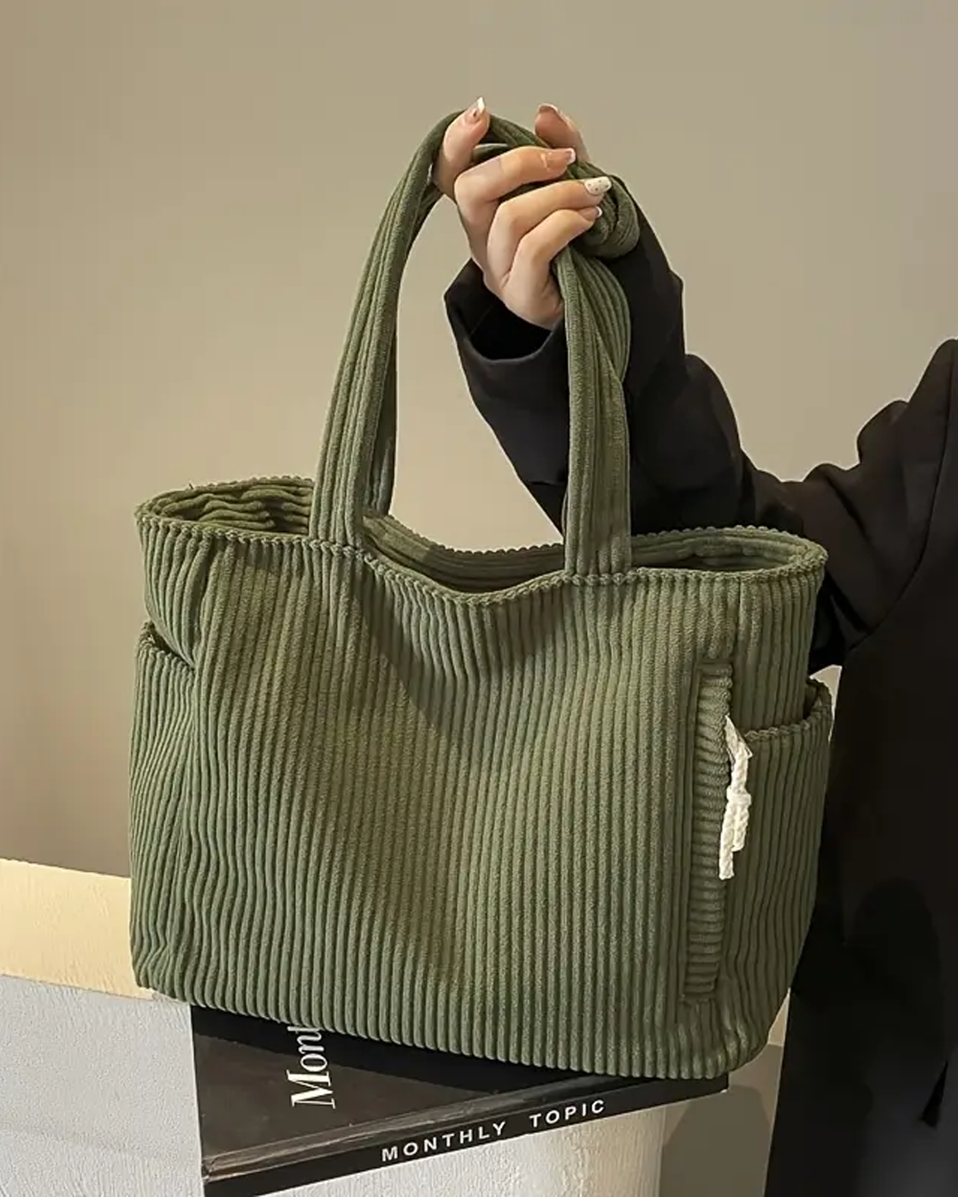 Gisara™ - Geribde tote bag met koorddetail