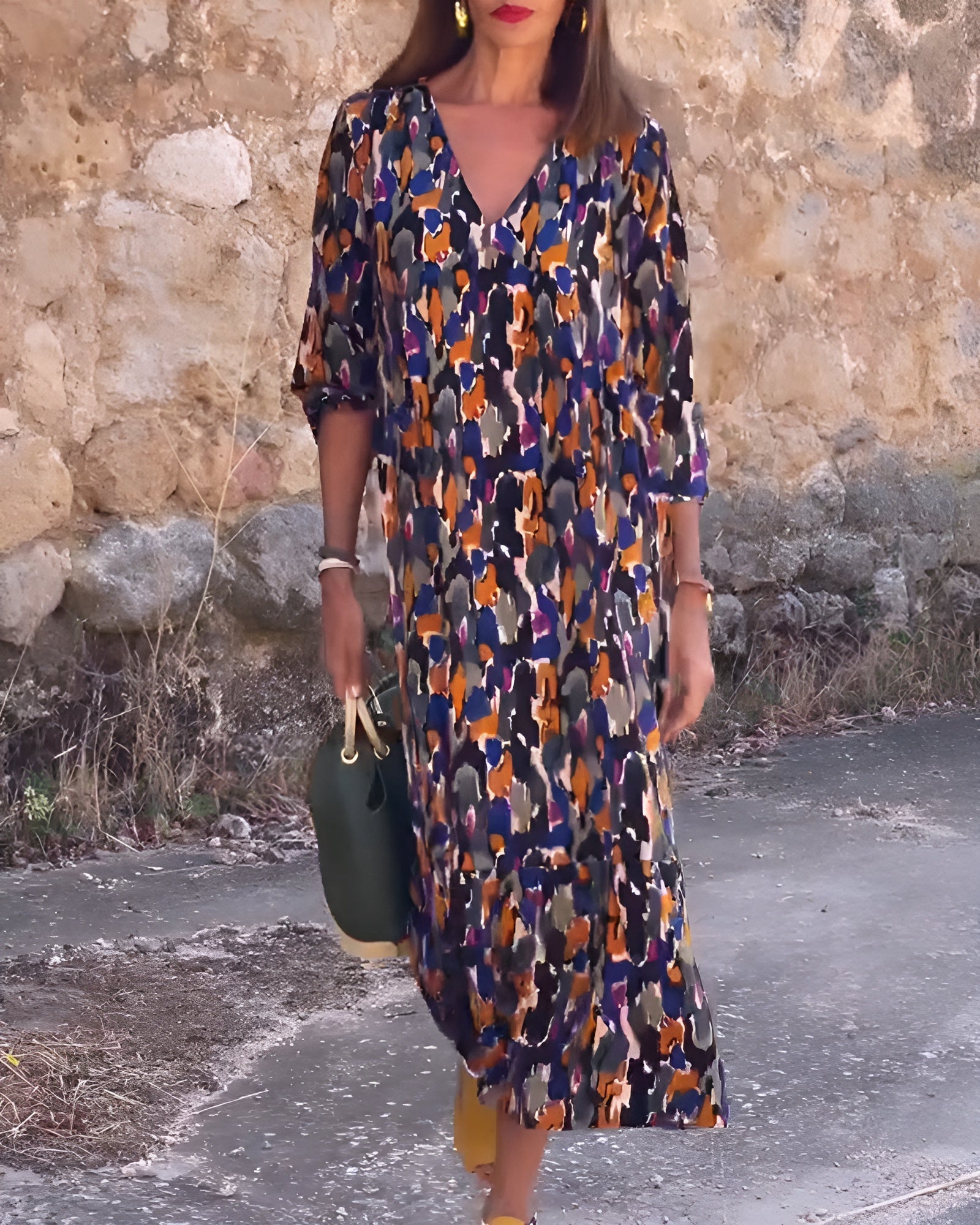 Lorina™ - V-hals jurk met retroprint