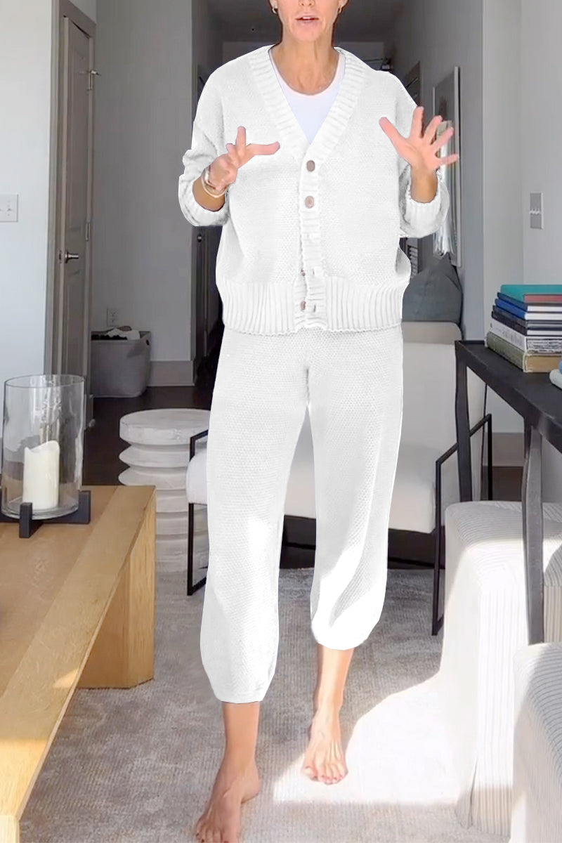 Marielle™ - Casual dames set met V-hals en wafelstructuur