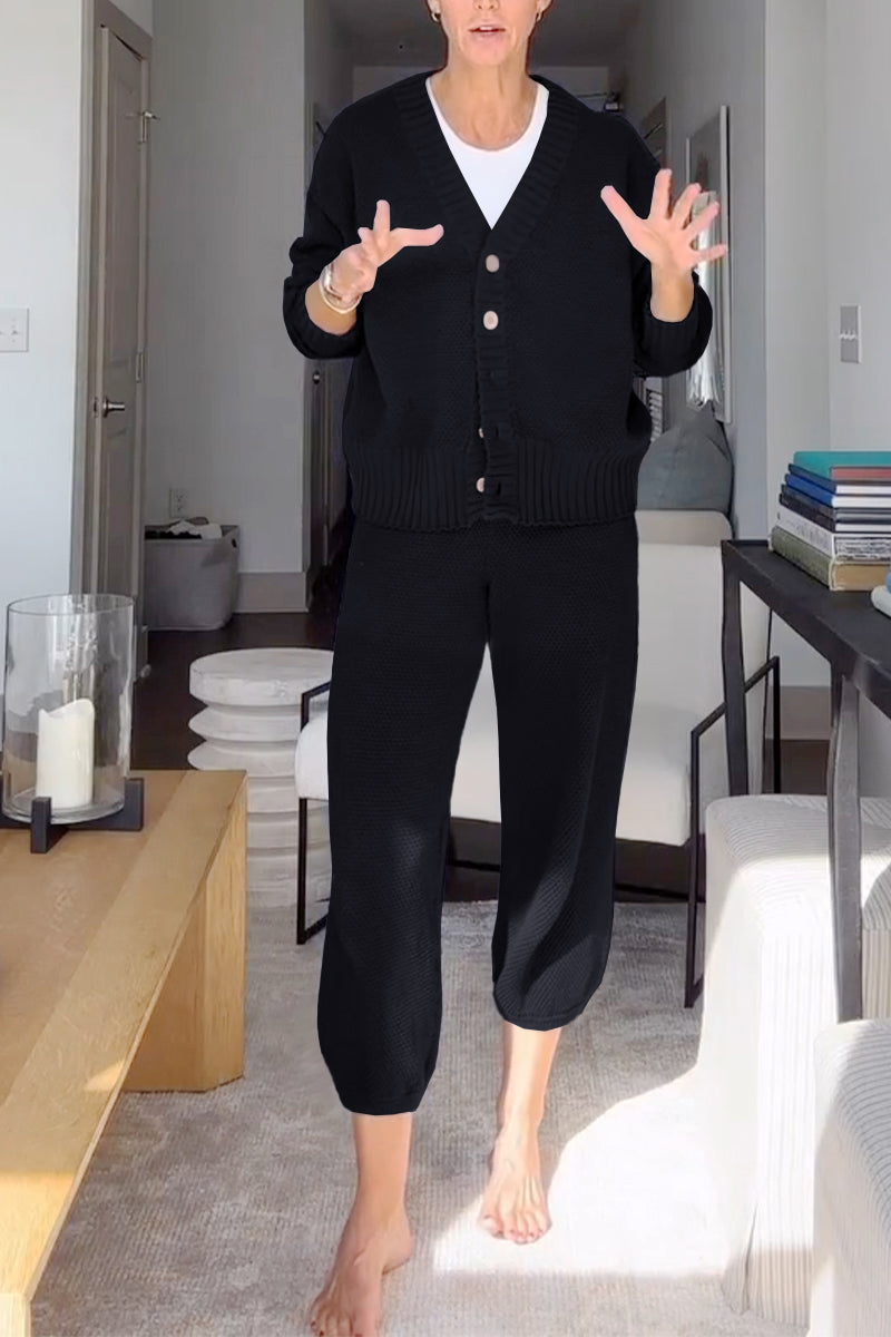 Marielle™ - Casual dames set met V-hals en wafelstructuur