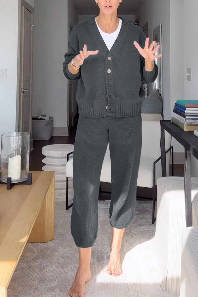 Marielle™ - Casual dames set met V-hals en wafelstructuur